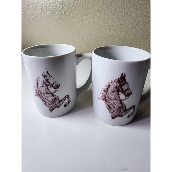 STABLE STUFF White Brown Horse Ceramic Coffee Mugs - Set of 4 - Picture 6 of 10
